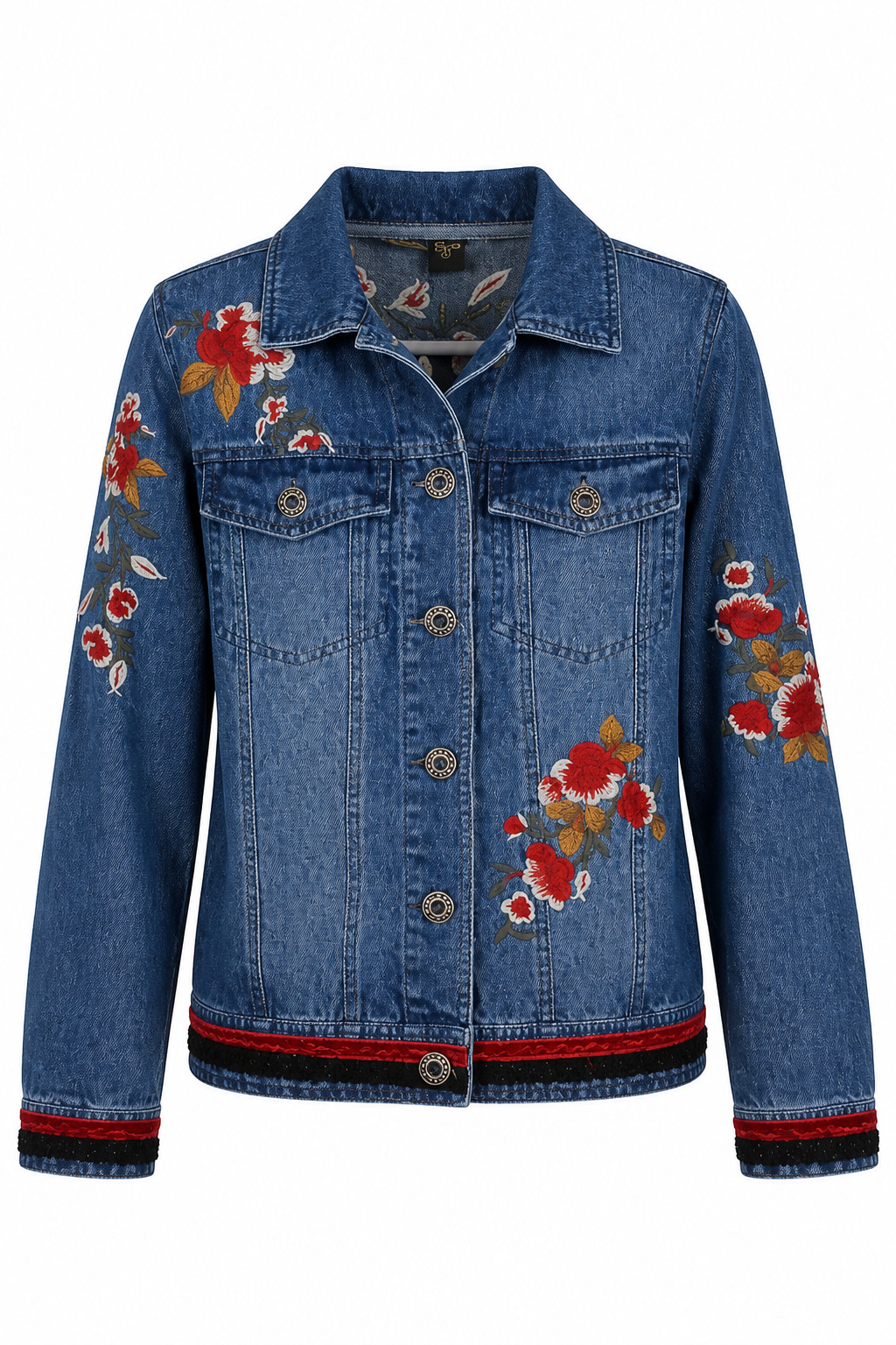 Denim Floral Embroidered Jacket Womens Small Blue Sara Studio Pockets Button Up