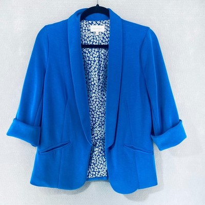 Skies Are Blue Blazer Womens S Blue 3/4 Sleeve Open Jacket Career Preppy