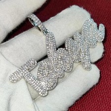 3.10Ct Round Lab Created Diamond Custom Name Pendant 14K White Gold Plated