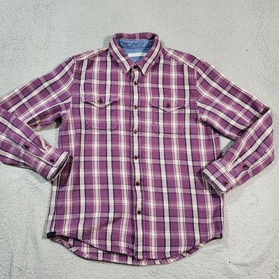Outerknown Blanket Shirt Mens Medium Purple Black Plaid Flannel Long Sleeve