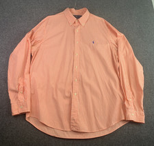 Ralph Lauren Custom Fit Dress Shirt Men XL Orange Striped Long Sleeve Small Pony