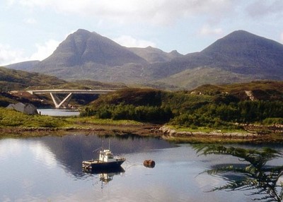 Foto 6x4 Eilean na Rainich Kylesku Kylesku Brücke und Quinag darüber hinaus. c1984