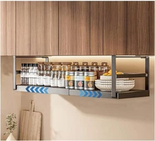 Under Cabinet Shelf Organizer Storage Rack Telescopic Metal Hanging Basket Black