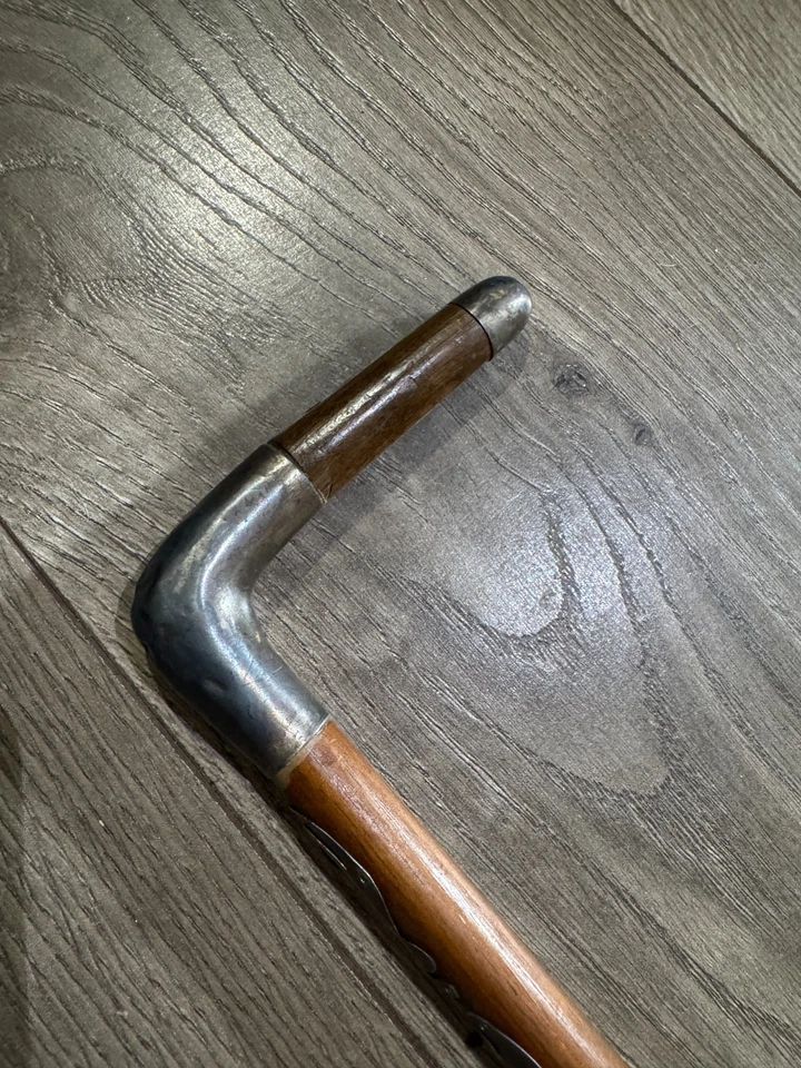 Bastão de bengala estilo antigo vitoriano prata esterlina cabo madeira 37,5” - Imagem 2 de 4