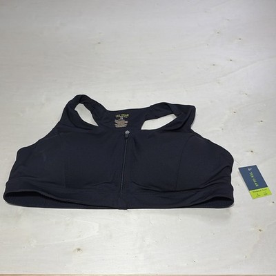 Tek Gear 3X Workout Gear Medium Impact Black Zip Front Sports Bra Wicking Active