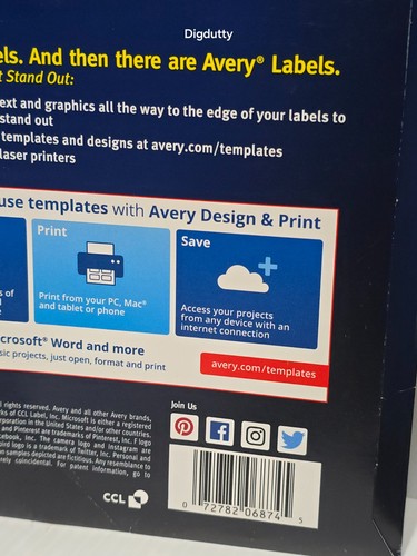 25 Sheets - Avery 6874 Vibrant Color-Printing Shipping Labels 3" x 3 3/4" White - Picture 3 of 4