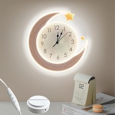 Moon Neon Wall Clock with Dimmable Light USB Operated Silent Non-Ticking LED Br