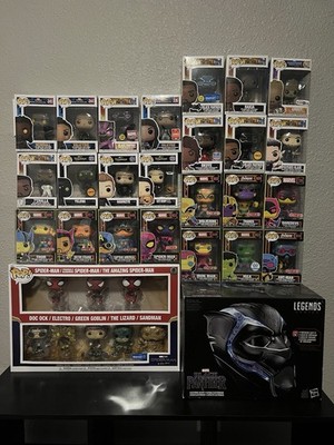 Marvel Funko Pops Blacklight, Black Panther Funk Pops And Black Panther Helmet