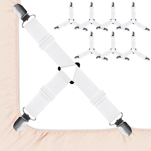 8 Pcs Sheet Straps with Metal Clips, Triangle Bed Sheet Straps Adjustable, Fi...