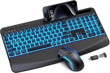 Wireless Keyboard and Mouse Combo, Upgraded Version Rechargeable Backlit Ergon