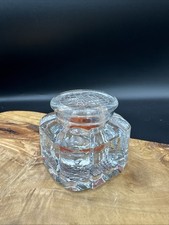 Vintage INKWELL Heavy Clear Glass Column with Waffle Pattern Lid