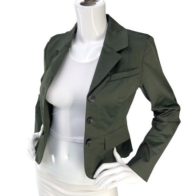 ALC Blazer Womens 2 Olive Cotton Viscose Stretch Fitted Three Button Jacket
