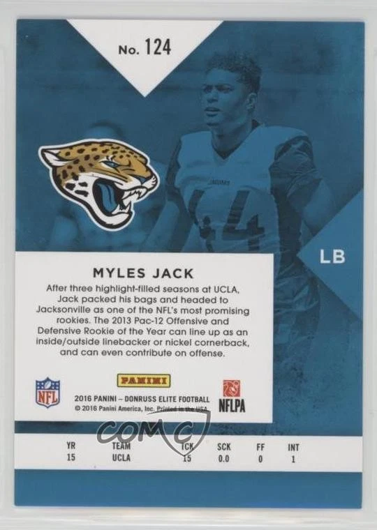 2016 Donruss Elite Elite Rookies Green /99 Myles Jack #124 Rookie RC - Image 2 of 2