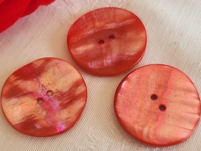 Trio gros boutons vintage en nacre rose flashy 3,2 cm ou 32 mm G3T - Photo 1/4