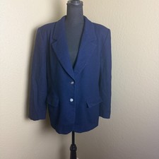 Pendleton Classic Womens Blazer Size 16 Navy Blue 100 Virgin Wool USA Made
