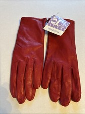 VTG Genuine RED Leather Acrylic Lined Size L Grandoe Women  s Gloves NWT Nice