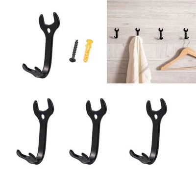 4pcs Black Wrench Shape Metal Wall Hooks Industrial Style Design Hooks for Co...