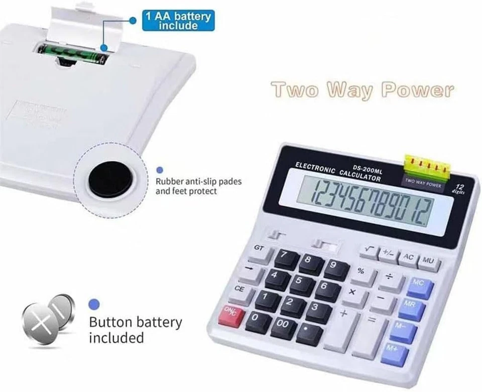 12 Digit Display, Dual Power Basic Calculator Desktop, Big Button for Office, Bu - Image 3 of 4