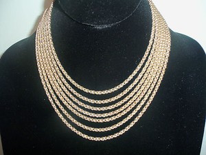 Authentic CASTLECLIFF GOLD PLATED 7 LAYER CHAIN NECKLACE VINTAGE RARE ESTATE JEWELRY CHIC!