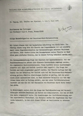 Ilja Michailowitsch Frank  - Nobelpreis Physik 1958 - original Autograph