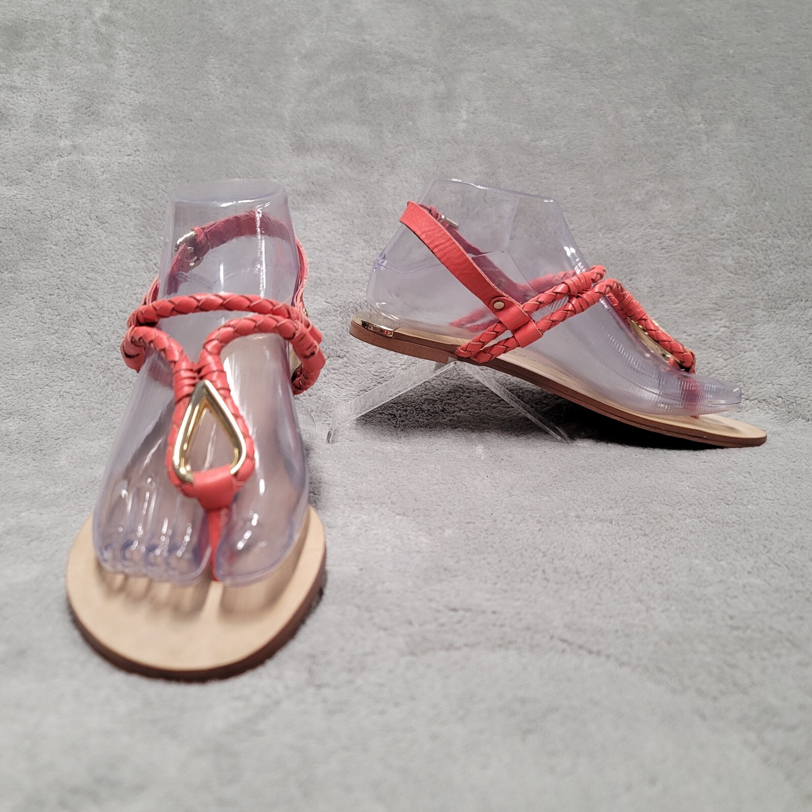 Dolce Vita Thong strap back flat sandals braided leather coral gold womens  7.5 | eBay