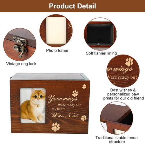 Wooden Pet Memorial Urn For Ashes With Photo Frame Dog Memory Box - Picture 9 of 16