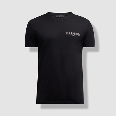 Balmain Paris Men's Black Graphic Logo Print T-Shirt Tee