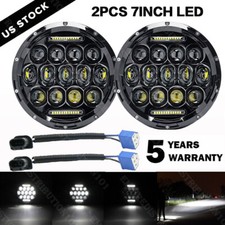 Pair 7 Inch Round Led Headlights High Low Drl For Jeep Wrangler Tj 1997-2006 A