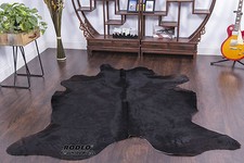 Large Elegant Brazilian Solid Black COWHIDE RUGS Area Rugs Cow skin leather 6x7