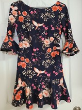 DRESS,Eliza J dress NWT, black with flowers, long zipper, flair sleeves, Size 8P