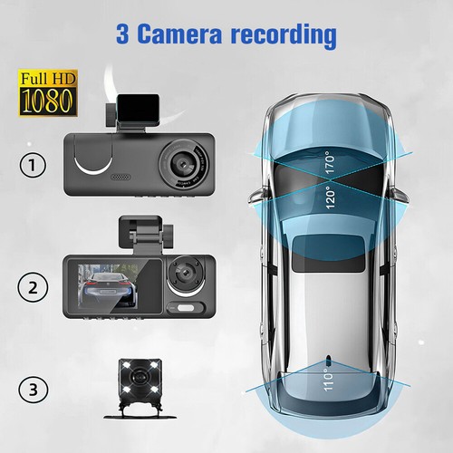 1080P 2" Three Lens HD Car DVR Rearview Video Dash Cam Recorder Camera G-Sensor - Picture 11 of 13