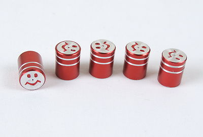 Funky Wheel Staubkappen PK5 zwei Bänder Happy Face Aluminium ROT 5 Stück 