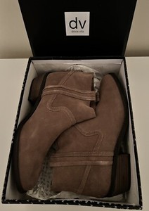 dv dolce vita Ankle Boots Size 9 Brown Taupe Suede Block heel Back zipper