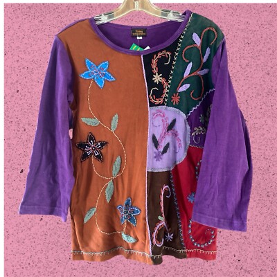 Vintage Rising International Nepal Boho Hippie Funky Colorful Medium  Shirt New
