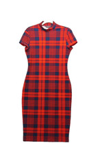SHEIN Women Dress Plaid Bodycon Red Blue Knit Pullover Size M(8-10)