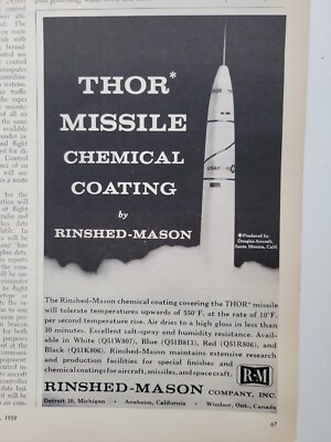 1959 Rinshed-Mason Company Thor space missile chemical coating vintage ad