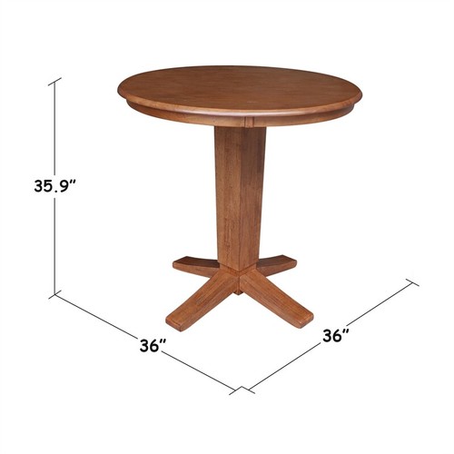 36" Round Solid Wood Top Pedestal Dining Table in Distressed Oak - Picture 4 of 4