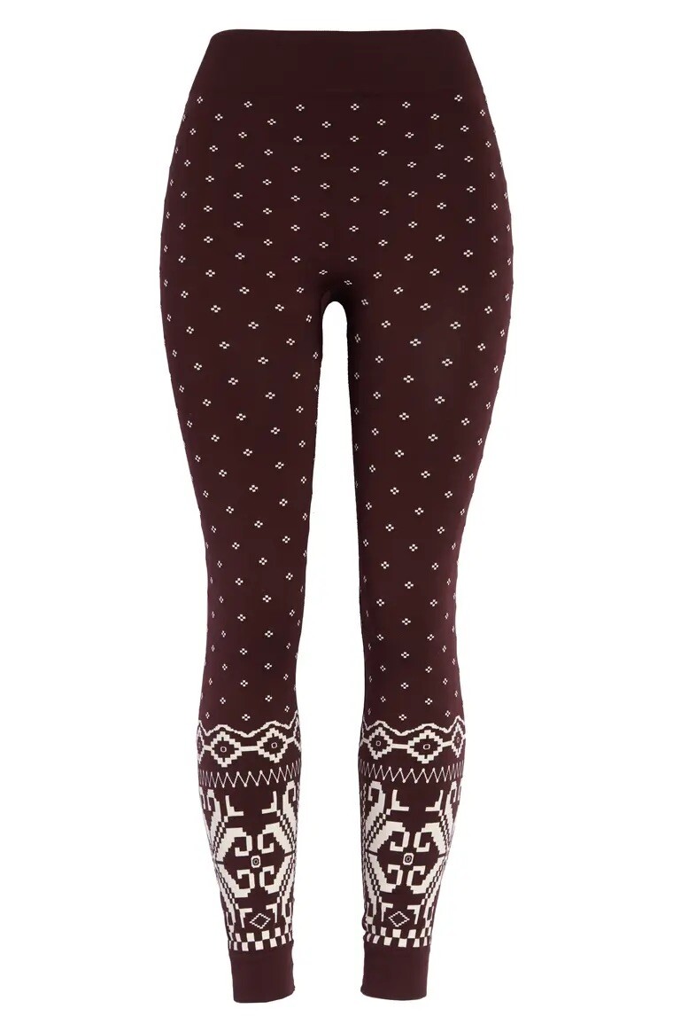 Sweaty Betty Ski Base Layer Leggings SB6218- Black Cherry Fairisle