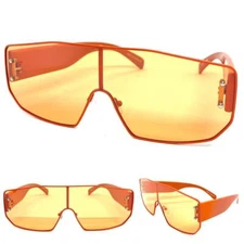 Oversized Classic Modern Retro Shield Style SUNGLASSES Large Orange Frame & Lens