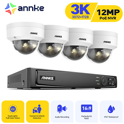 ANNKE 12MP 8CH 16CH NVR 5MP 8MP Audio PoE Security Camera System Color Night AI