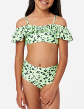 JUSTICE Girls Swimsuit Tankini Bikini 12 14 16 18 Off Shoulder Floral Green NWT