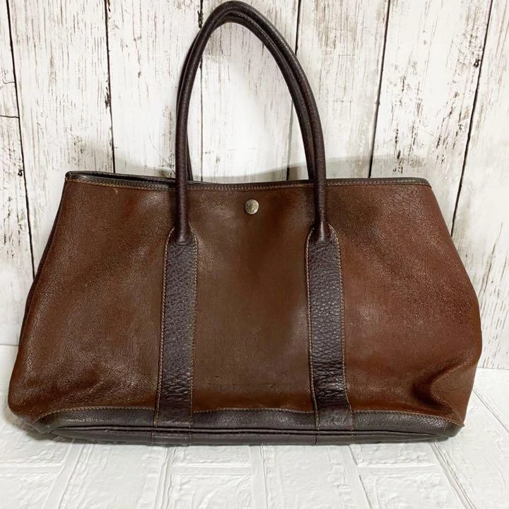 HERMES Garden Party PM Tote Bag ia Dark Brown Square G Used