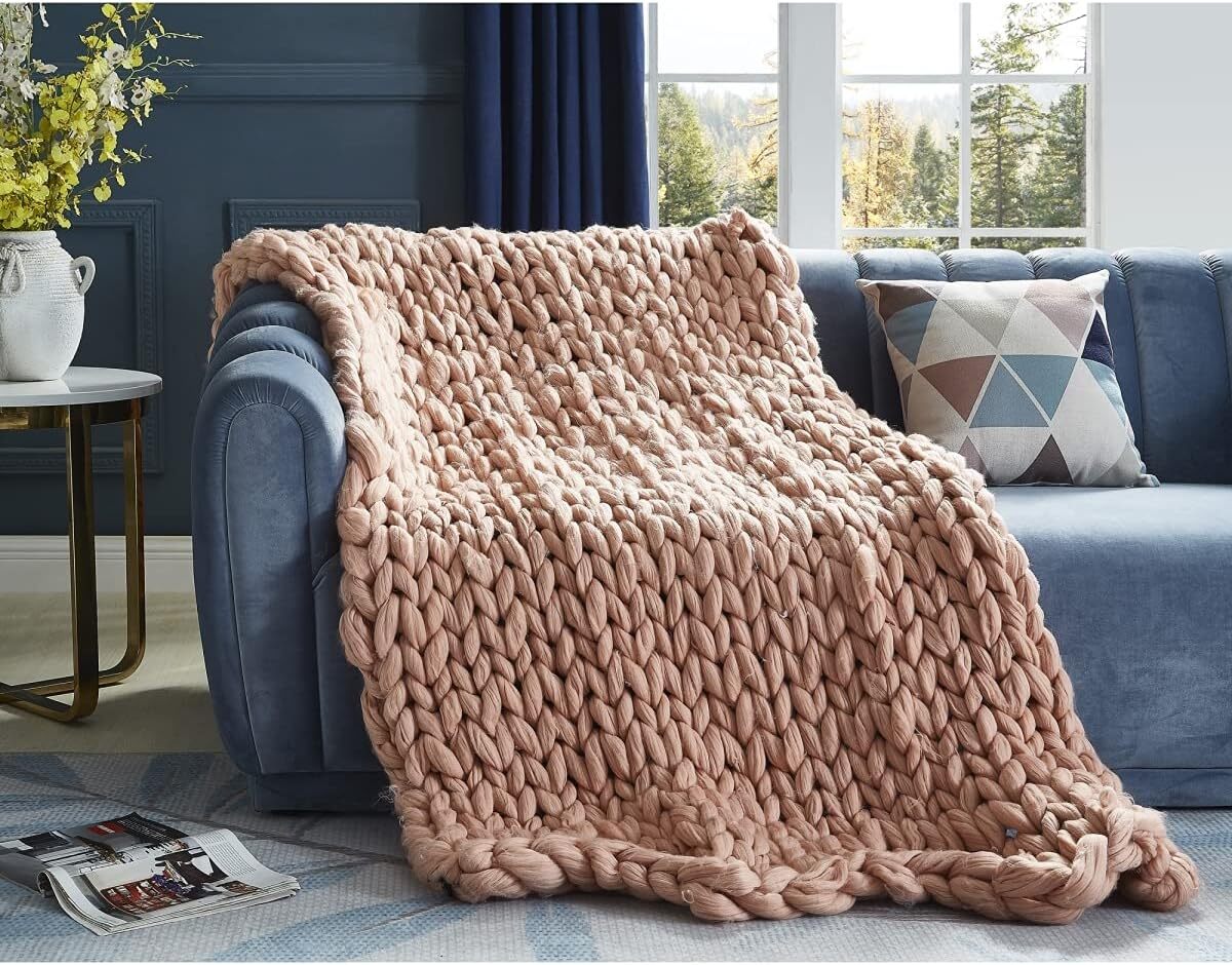 Cozy Tyme T178-20BHT-UE 50 x 70 in. Beliz Chunky Knit Throw Blanket - Blush