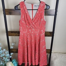 Eliza J coral nude lace fit and flare dress v-neck size 2