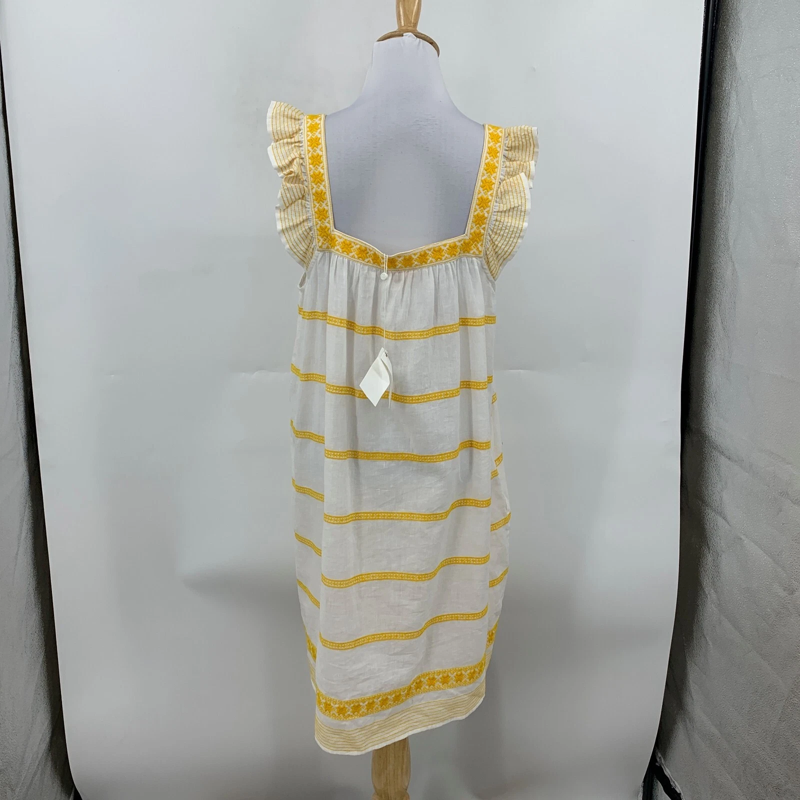 Abito Tory Burch donna L grande a righe ricamato arricciate misto lino senza maniche