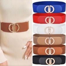 Women's Skinny Belts - Alloy Buckle Wide Waist Stretchy Dress Belt Plus Size 1PC