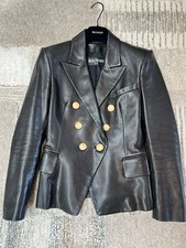 Balmain Black Leather Double Breasted Blazer Jacket - Rrp £2,556