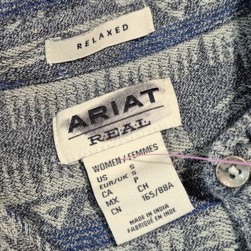 ARIAT REAL BILLIE JEAN BUTTON UP SHIRT RELAXED FIT ALL OVER AZTEC PRINT BLUE S - Picture 5 of 9