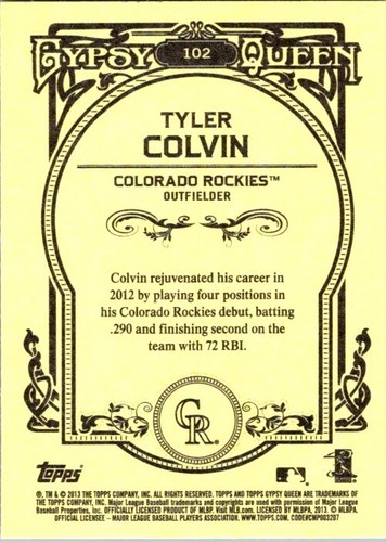 2013 Topps Gypsy Queen Baseball Tyler Colvin #102 - Picture 2 of 2