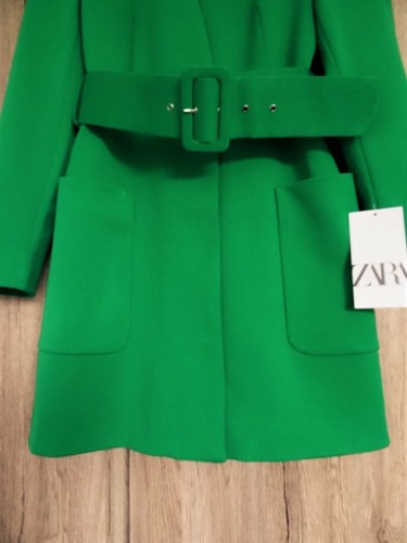 ZARA GREEN LINED FROCK COAT DRESS WITH WIDE BELT SIZE XS UK 8 - Picture 11 of 12